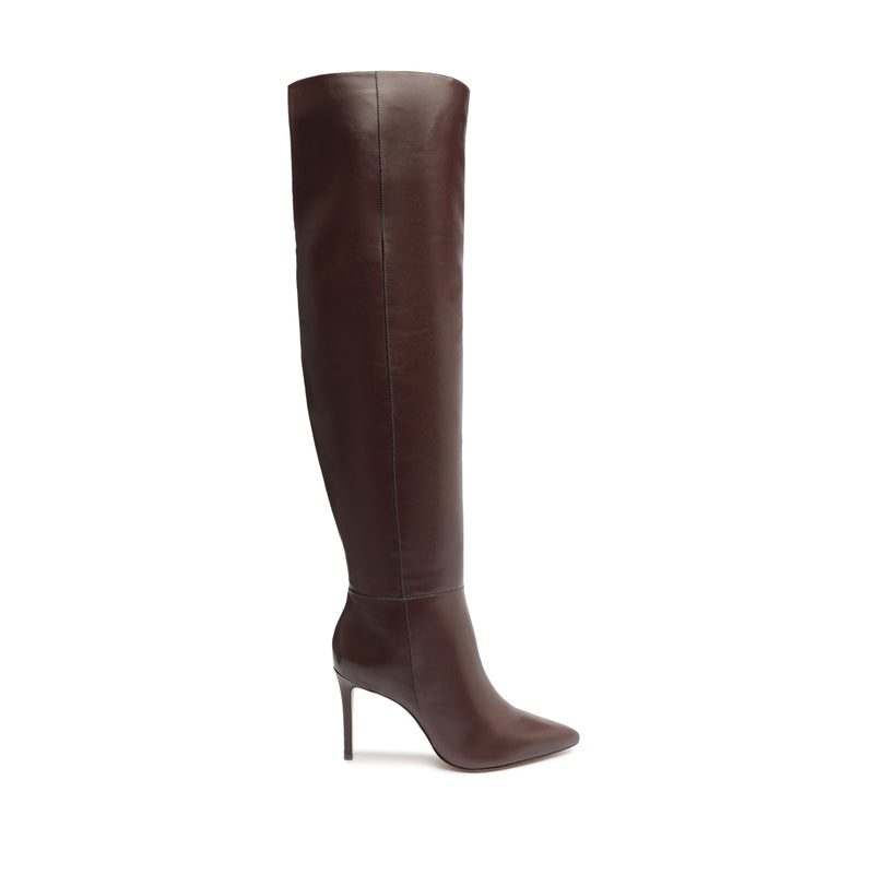 Mikki Over the Knee Leather Boot Boots Fall 23 5 Dark Chocolate Atanado Leather - Schutz Shoes