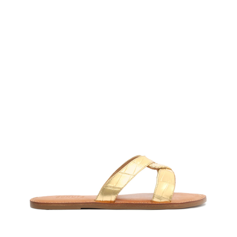Rita Metallic Leather Sandal Flats High Summer 23 5 Gold Mettalic Leather - Schutz Shoes
