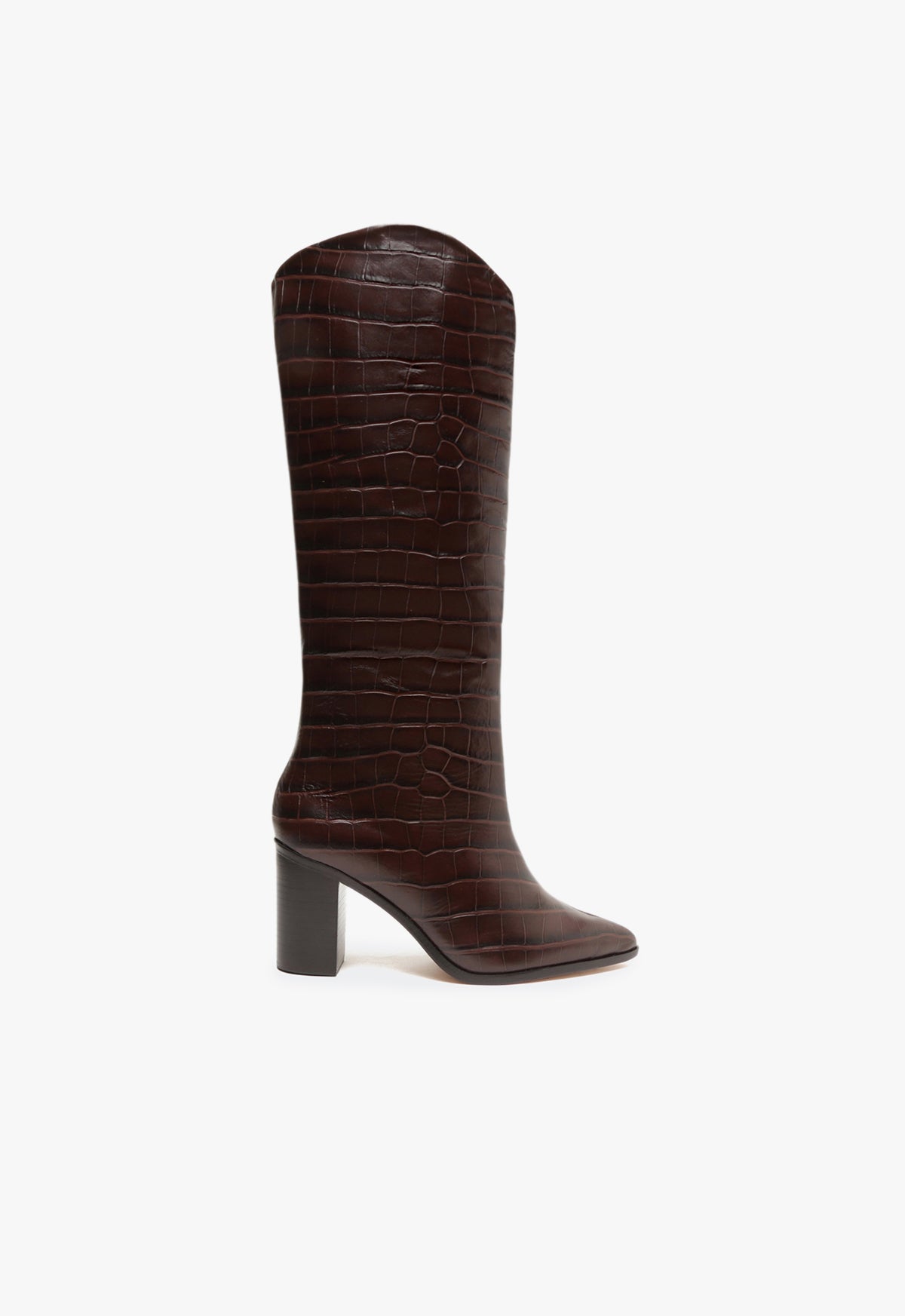 Maryana Pointed Toe Block Knee High Boot Brown Leather – SCHUTZ