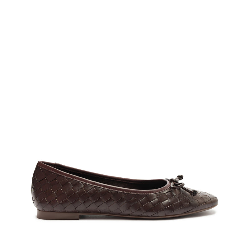 Arissa Woven Leather Flat Flats Resort 24 5 Dark Chocolate Leather - Schutz Shoes
