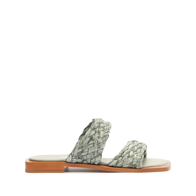 Amani Straw Flat Sandal Flats High Summer 24 5 Green Leather - Schutz Shoes
