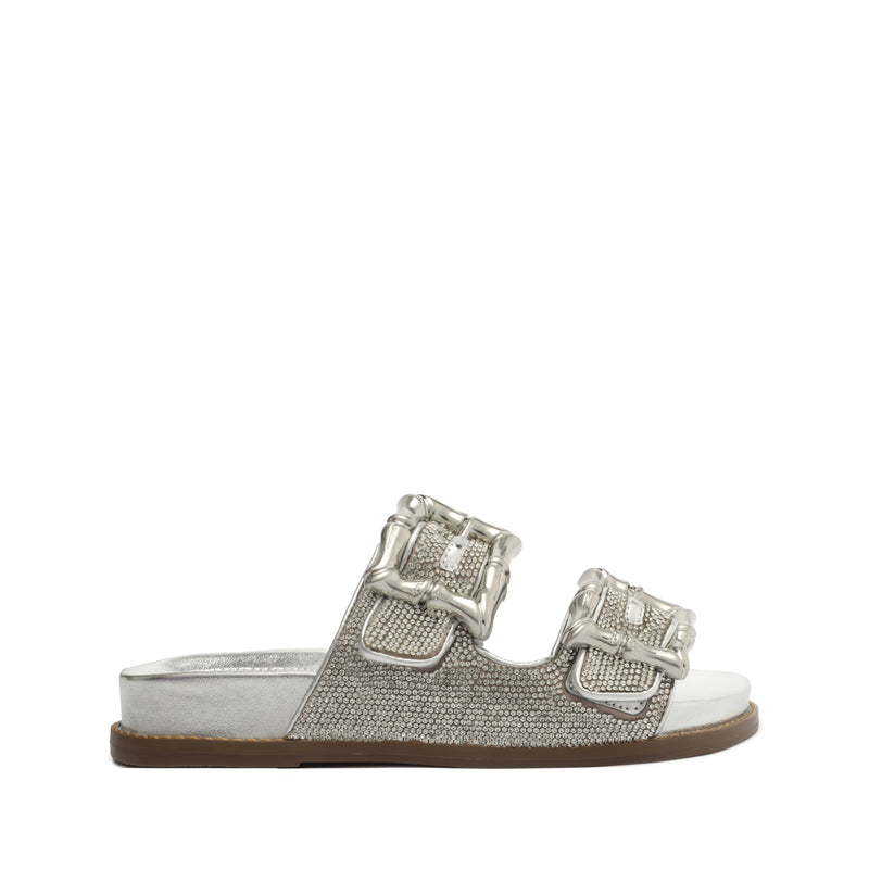 Enola Glam Sporty Leather Sandal Flats High Summer 23 5 Silver Metallic Nappa Leather - Schutz Shoes