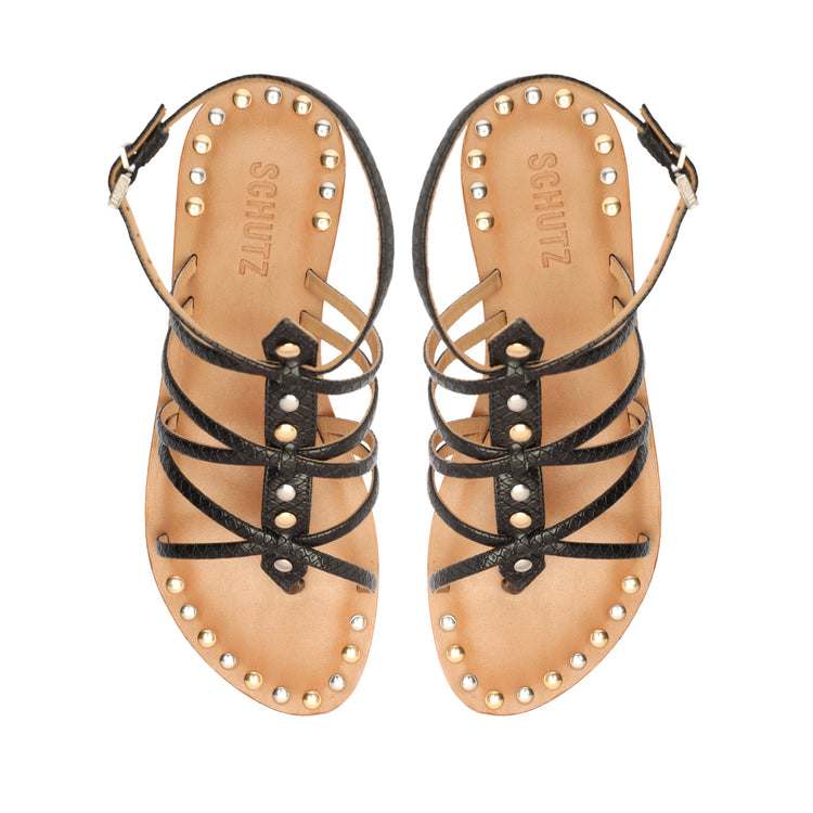 Malaya Casual Snake-Embossed Leather Sandal Flats OLD    - Schutz Shoes