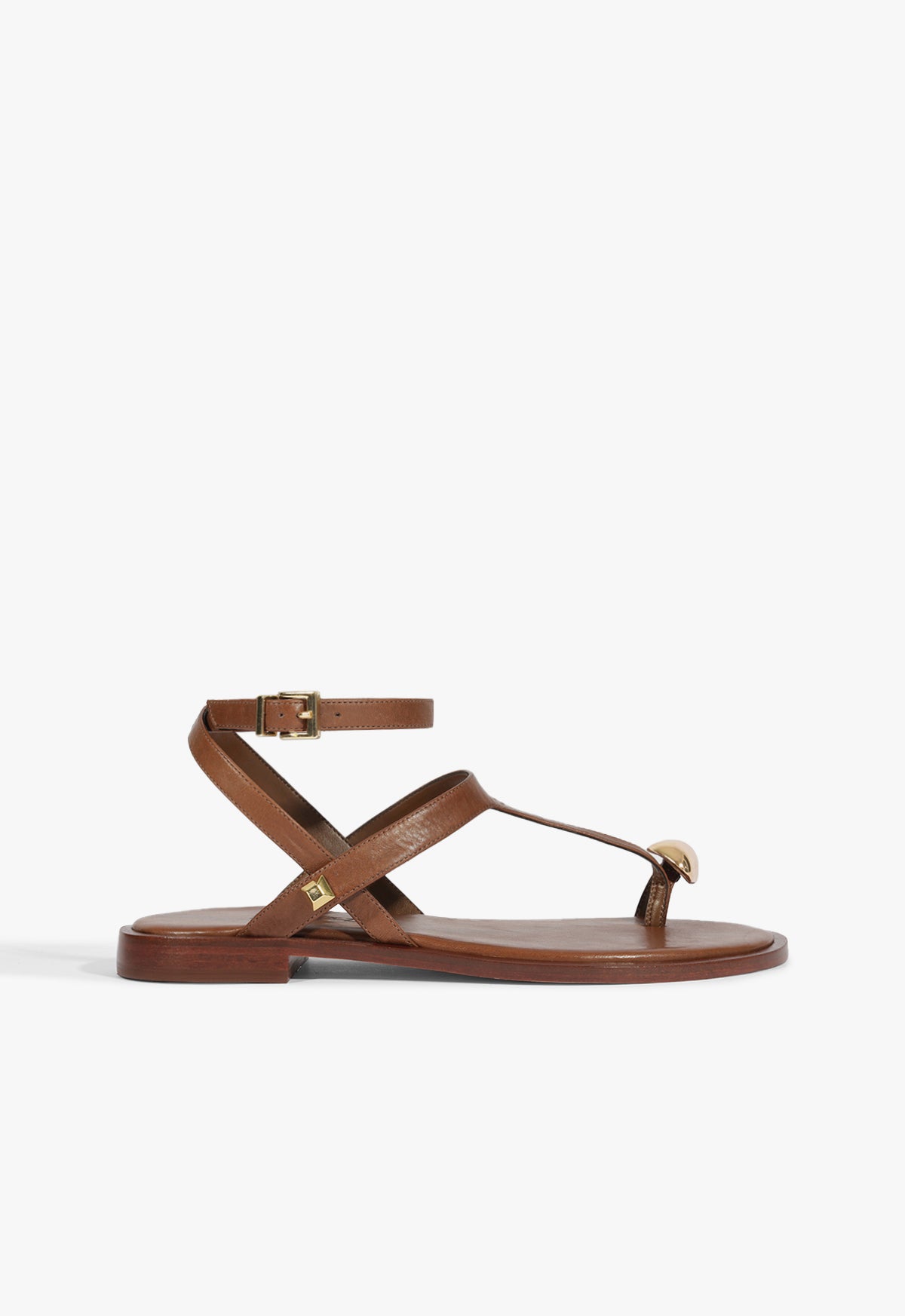 Elysa Lace Flat Sandal Brown Leather – SCHUTZ - Main Image