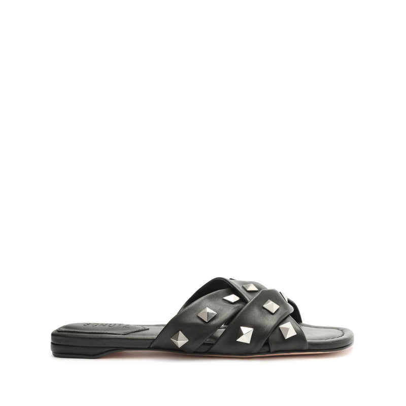Roxanne Nappa Leather Sandal Flats High Summer 23 5 Black Nappa Leather - Schutz Shoes