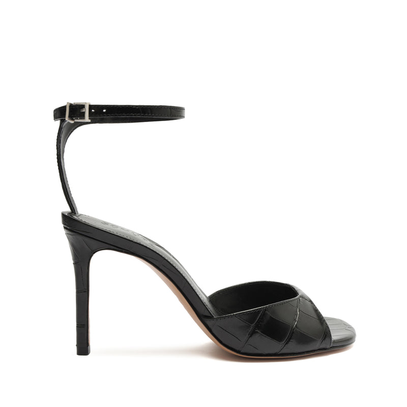 Nora Crocodile-Embossed Leather Sandal Sandals Resort 24 5 Black Crocodile-Embossed Leather - Schutz Shoes