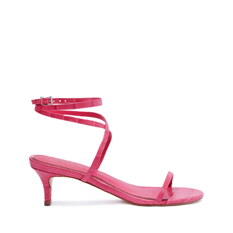 Sherry Leather Sandal Sandals FALL 23 5 Paradise Pink Crocodile-Embossed Leather - Schutz Shoes