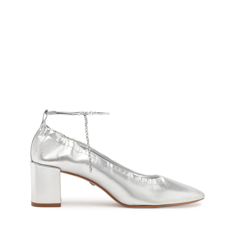 Bethany Mid Block Leather Pump Pumps Spring 24 5 Silver Metallic Leather - Schutz Shoes
