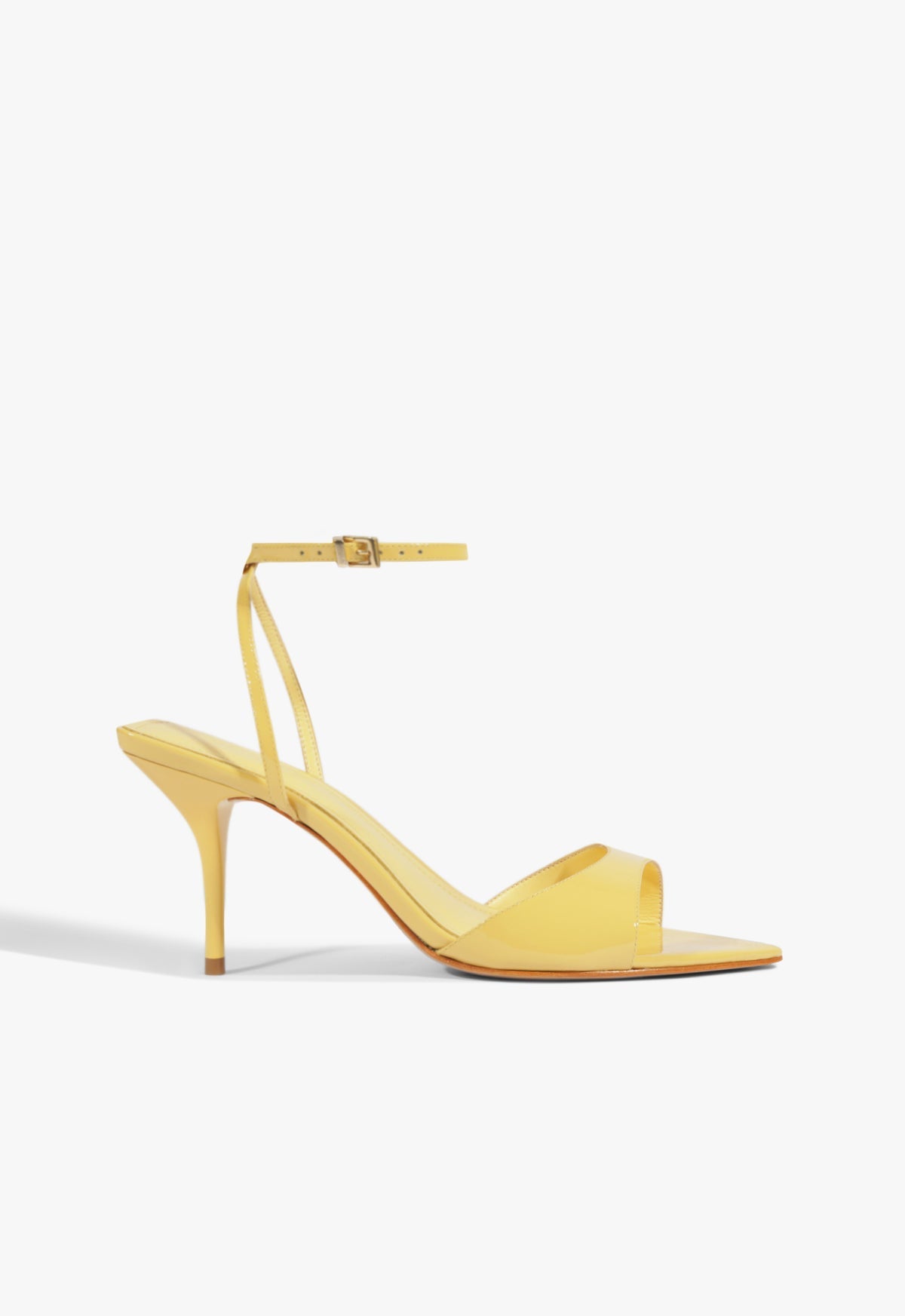 Elodie Buckle Yellow Mid Stiletto Heel Sandal – SCHUTZ