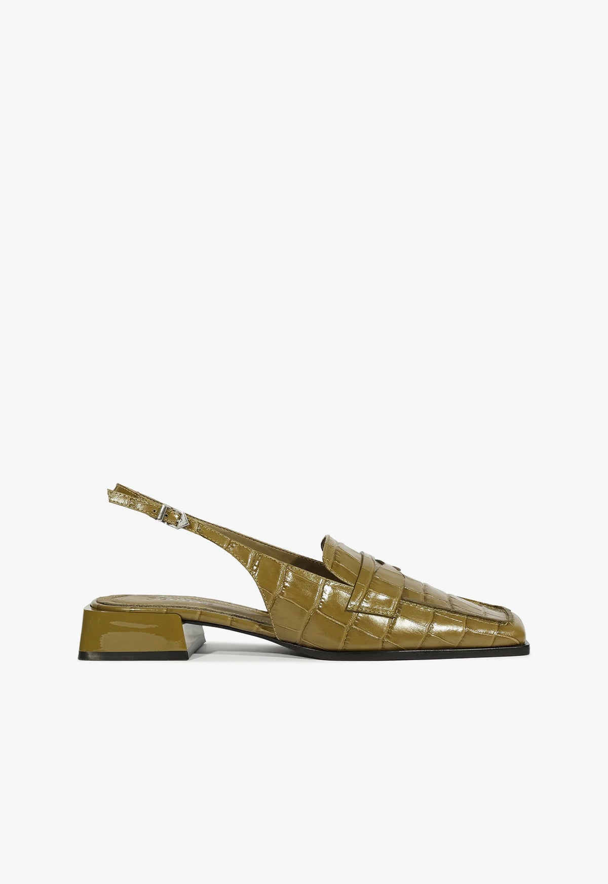 Arizona Sling Block Pump - 5 Green Crocodile-Embossed Leather Arizona Sling Block Pump - 5 Green Crocodile-Embossed Leather