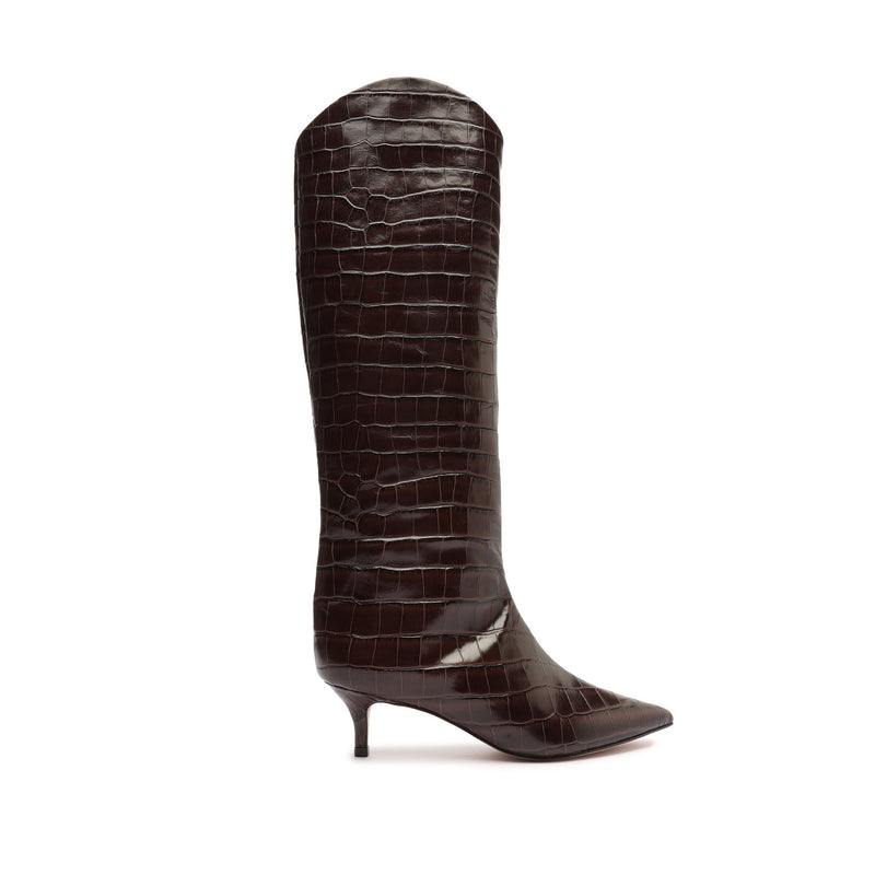Maryana Lo Crocodile-Embossed Leather Boot Boots OLD 5 Dark Chocolate Crocodile-Embossed Leather - Schutz Shoes
