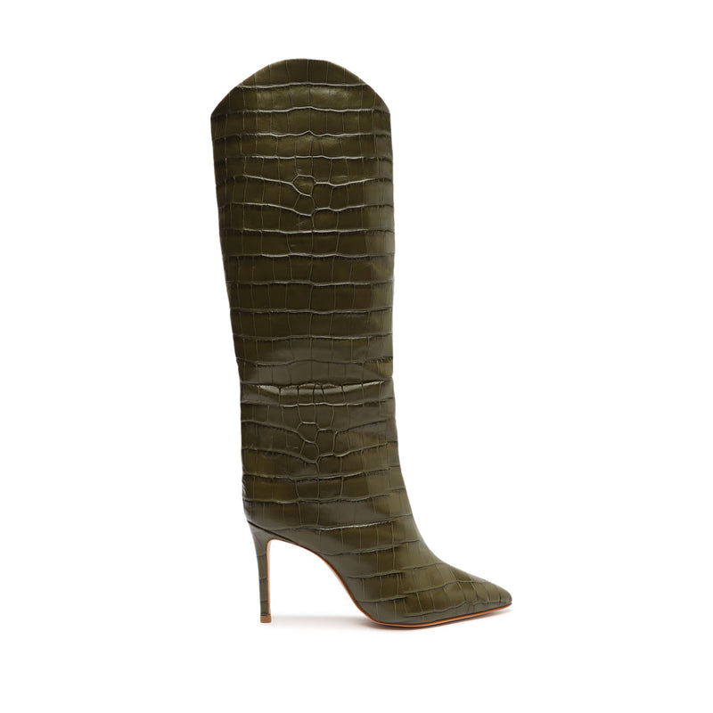 Maryana Boot Boots FALL 23 5 Military Green Crocodile-Embossed Leather - Schutz Shoes