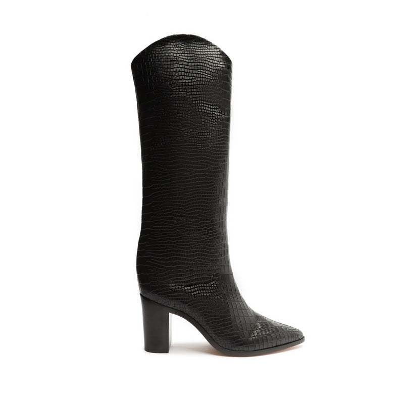 Maryana Block Boot Boots ESSENTIAL 5 Black Crocodile Embossed Leather - Schutz Shoes