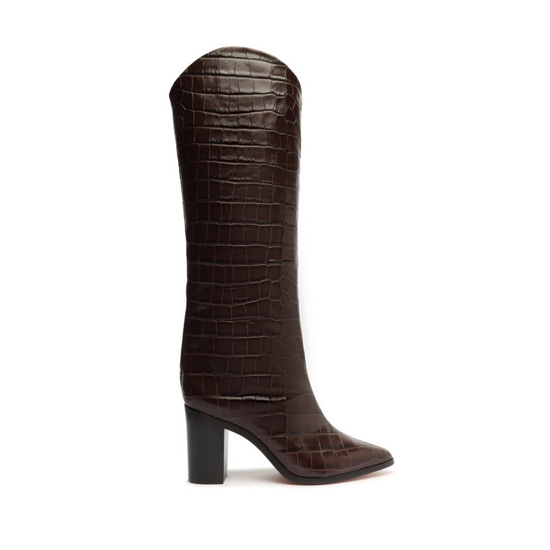 Maryana Block Boot Boots ESSENTIAL 5 Dark Chocolate Crocodile Effect Leather - Schutz Shoes