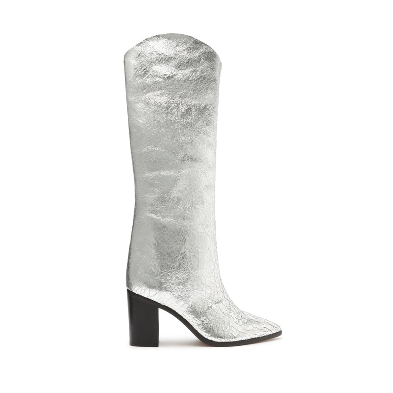 Maryana Block Crackled Leather Boot Boots Spring 23 5 Silver Crackled Leather - Schutz Shoes