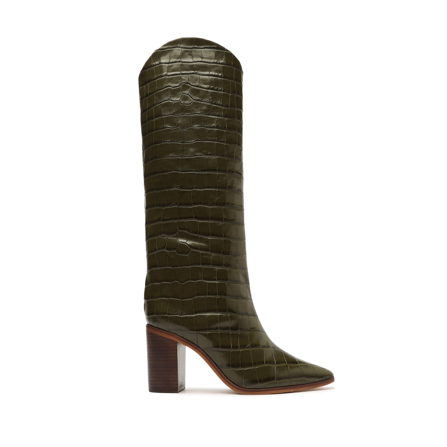 Maryana Block Crocodile-Embossed Leather Boot Boots OLD 5 Military Green Crocodile-Embossed Leather - Schutz Shoes