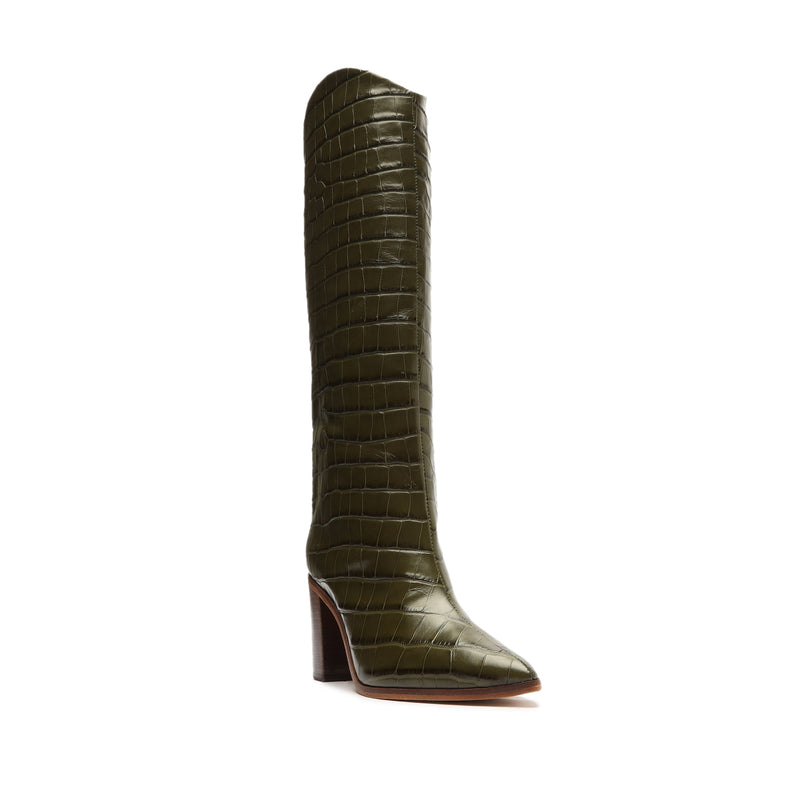 Maryana Block Crocodile-Embossed Leather Boot Boots OLD    - Schutz Shoes