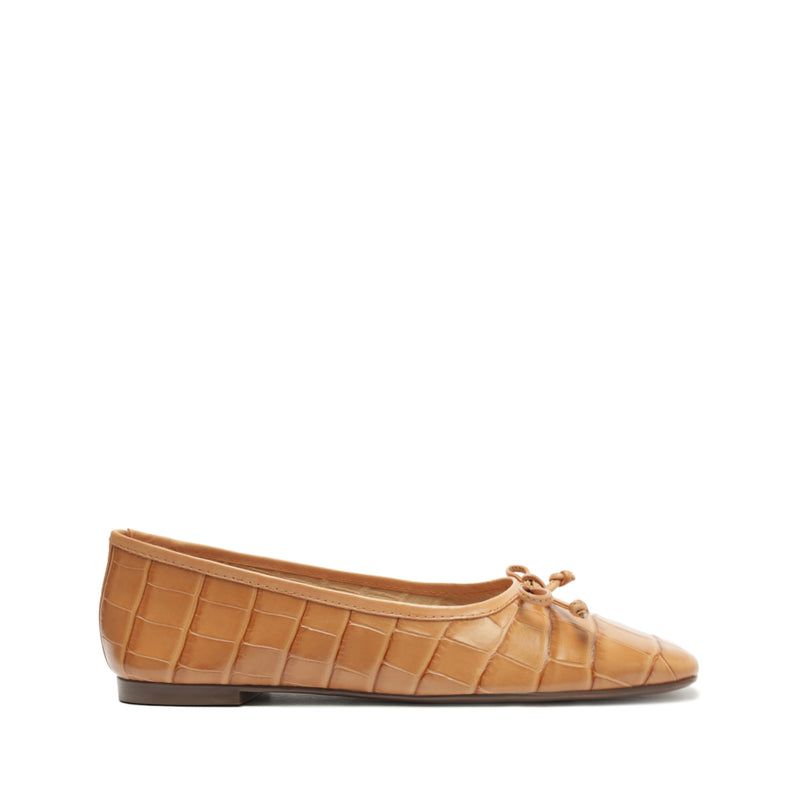 Arissa Crocodile-Embossed Leather Flat Flats Fall 23 5 Honey Peach Crocodile-Embossed Leather - Schutz Shoes
