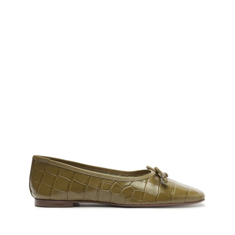 Arissa Crocodile-Embossed Leather Flat Flats Fall 23 5 Moss Green Crocodile-Embossed Leather - Schutz Shoes