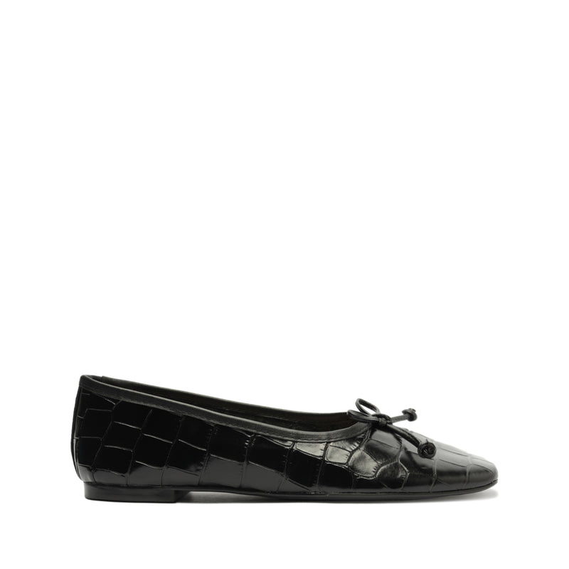 Arissa Crocodile-Embossed Leather Flat Flats Fall 23 5 Black Crocodile-Embossed Leather - Schutz Shoes