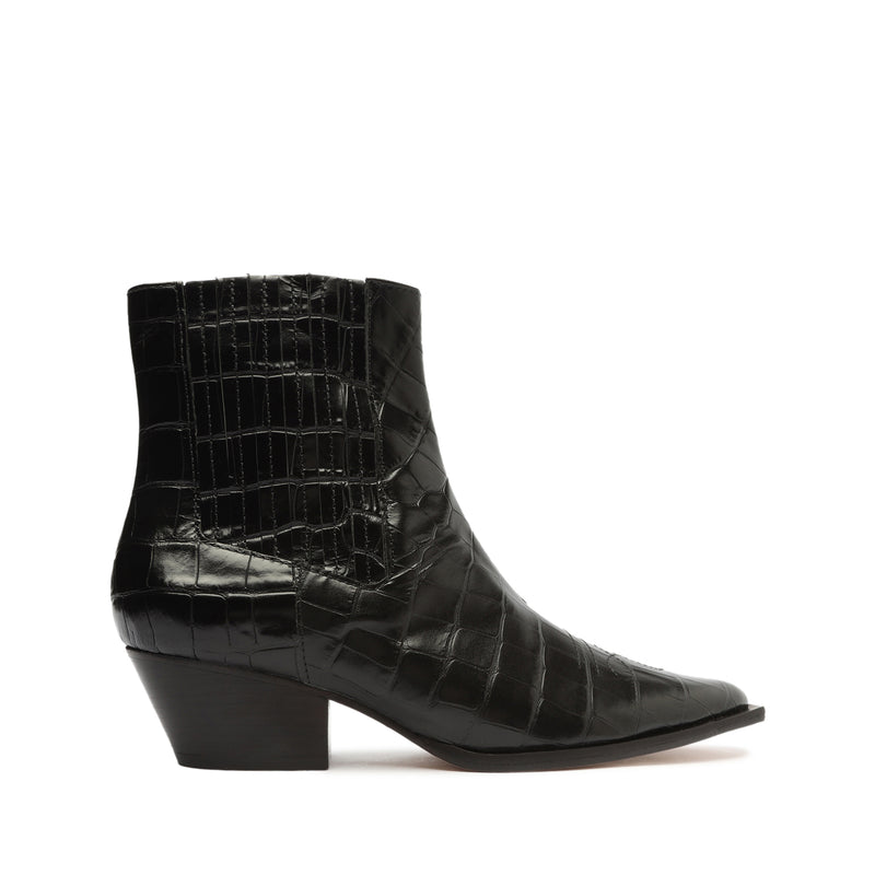 Briani Crocodile Embossed Leather Bootie Booties Open Stock 5 Black Crocodile Embossed Leather - Schutz Shoes