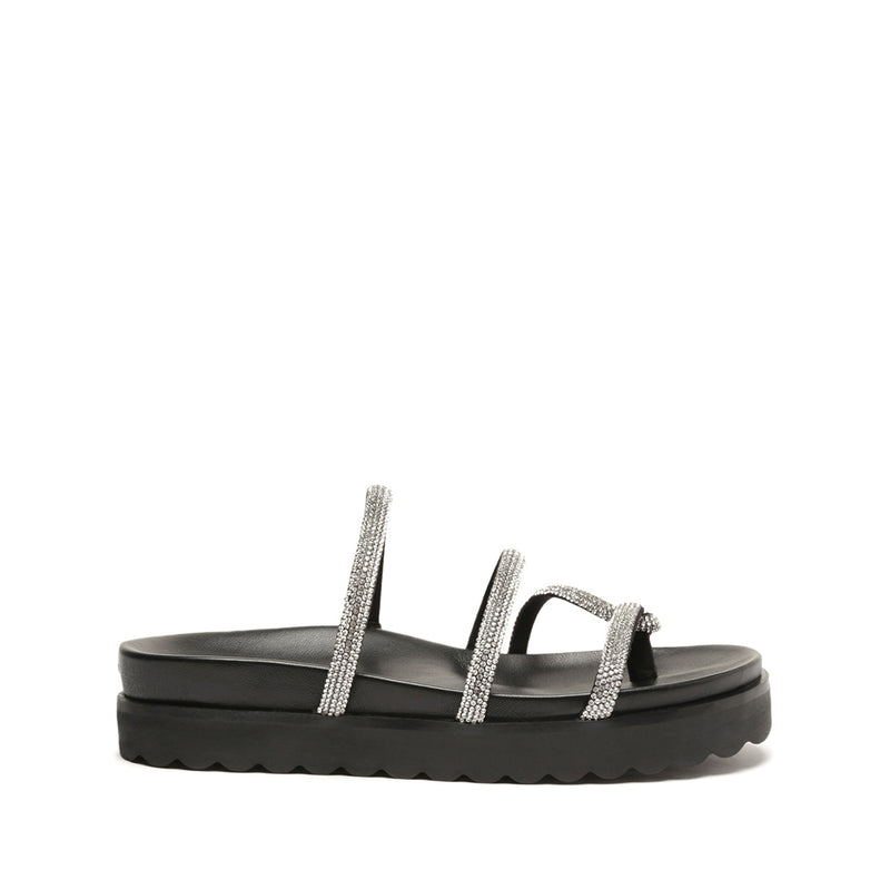 Phoebe Sporty Nappa Leather Sandal Flats Spring 23 5 Black Crystal Nappa Leather - Schutz Shoes
