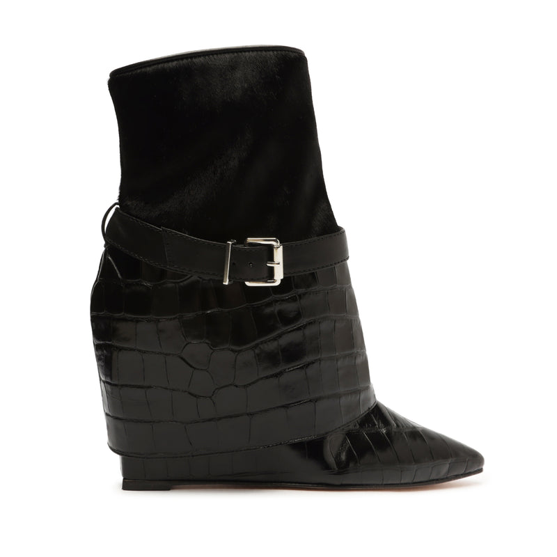 Jorian Crocodile-Embossed Leather Bootie Booties OLD 5 Black Crocodile-Embossed Leather - Schutz Shoes