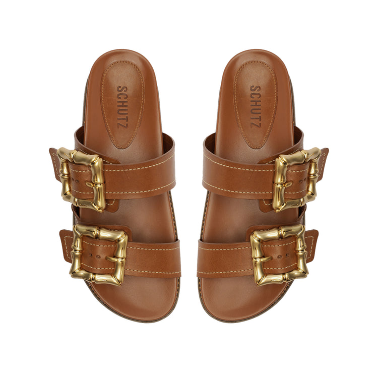 Enola Sporty Leather Sandal Flats Spring 23    - Schutz Shoes