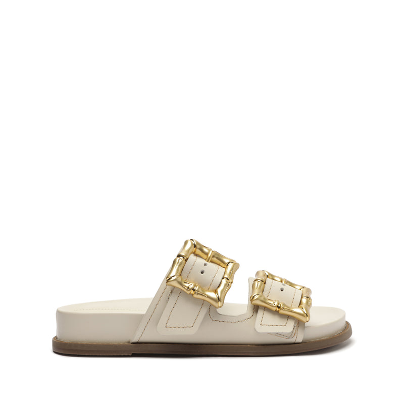 Enola Sporty Leather Sandal Flats Spring 23 5 Pearl Leather - Schutz Shoes