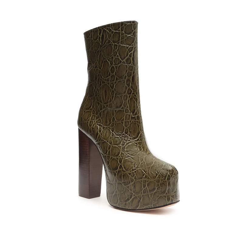 Leighton Crocodile-Embossed Leather Bootie Booties Fall 22    - Schutz Shoes