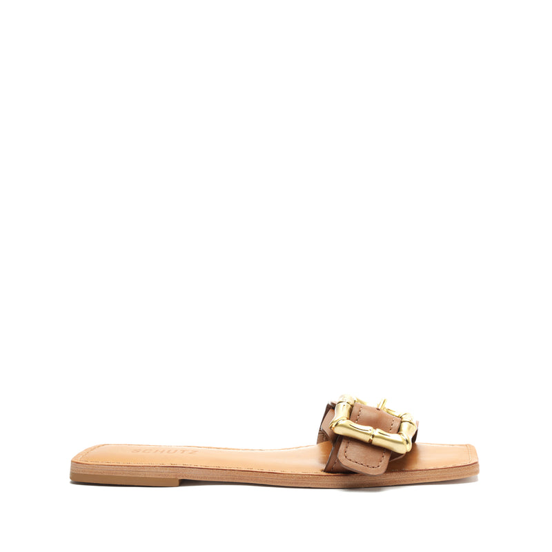 Enola Leather Sandal Flats SPRING 24 5 New Wood Leather - Schutz Shoes