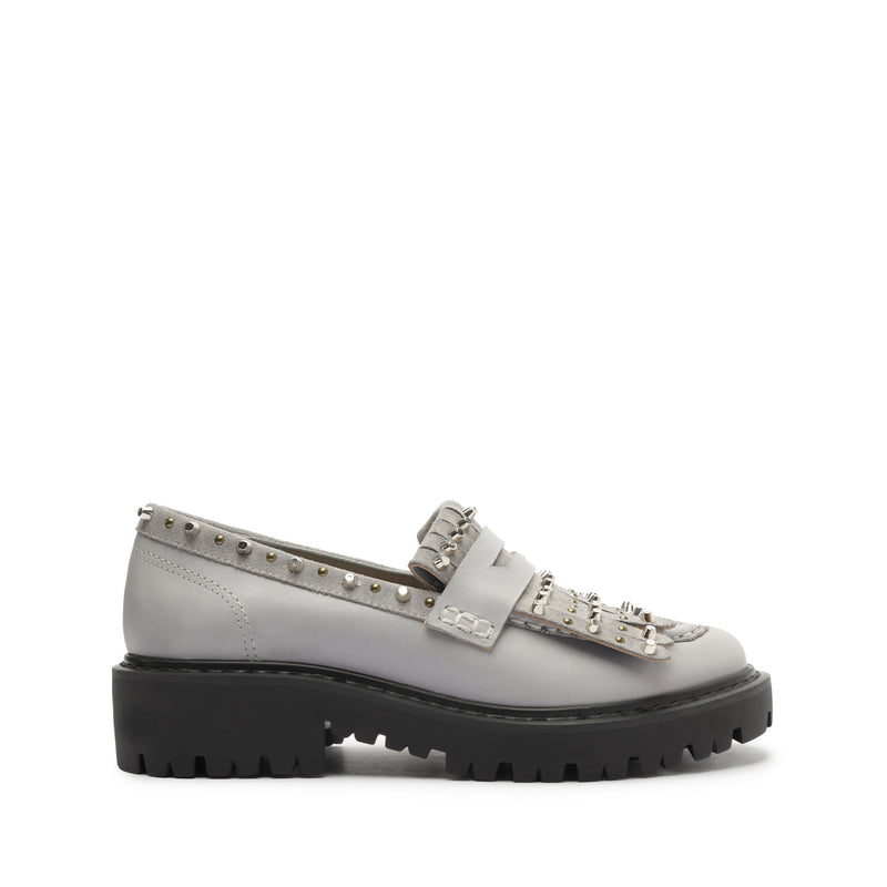Christie Fringes Leather Flat Flats Pre Fall 23 5 Gray Atanado & Suede Leather - Schutz Shoes