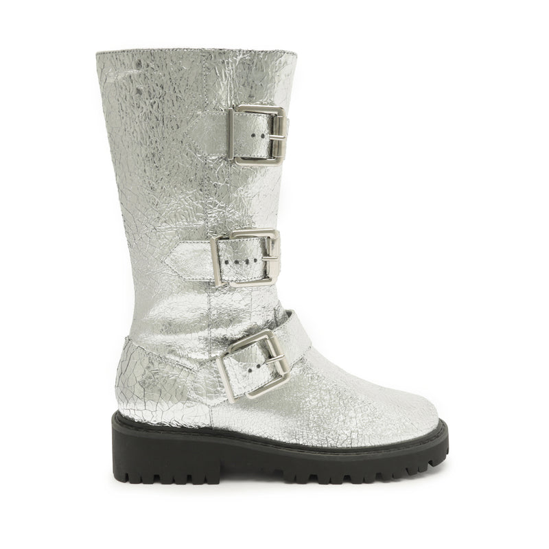 Georgina High Leather Bootie Booties Fall 23 5 Silver Leather - Schutz Shoes