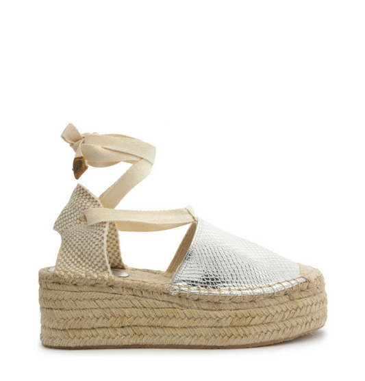 Greeca Metallic Leather Espadrille Espadrilles Spring 23 5 Pearl Silver Metallic Leather - Schutz Shoes