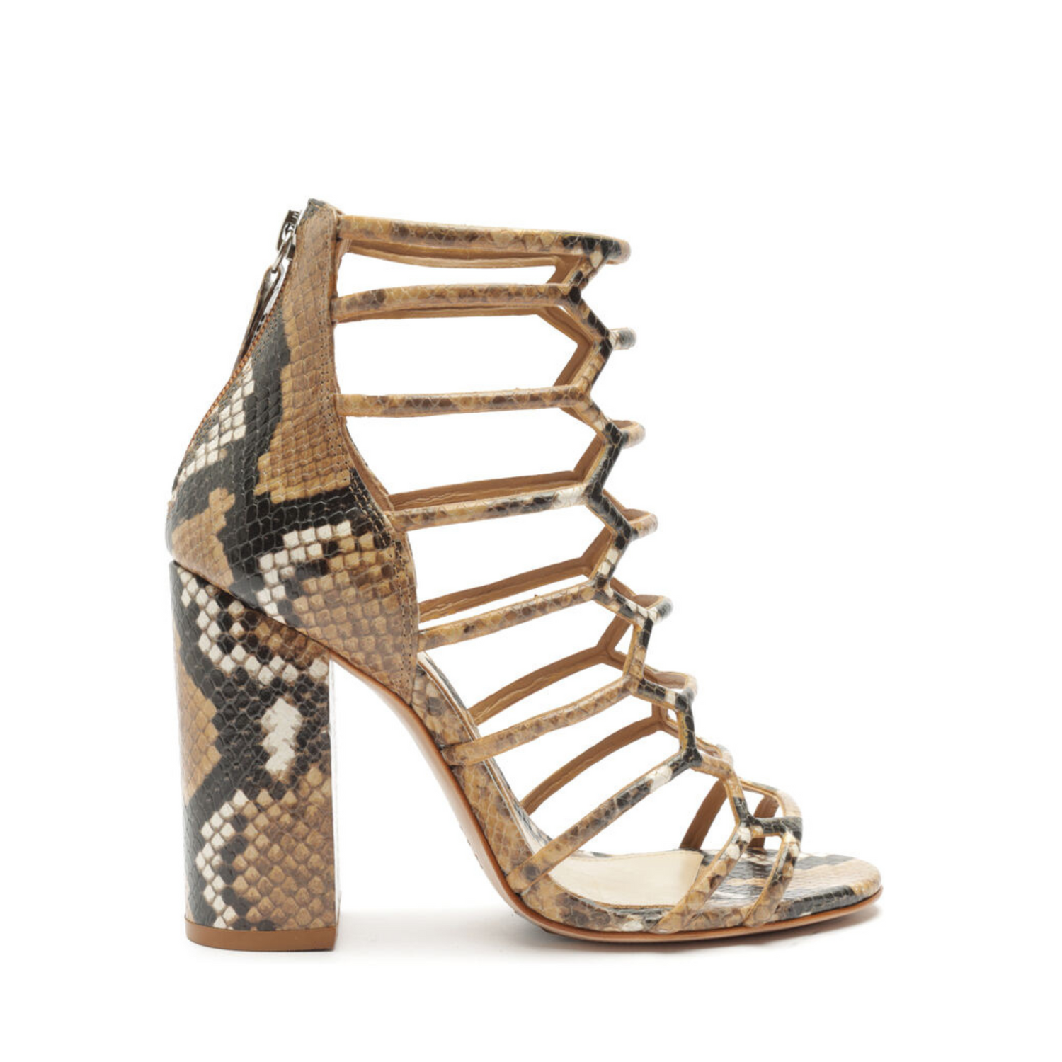 Julianna Block Snake-Embossed Leather Sandal 5 Nude Caramel Snake-Embossed Leather - Schutz Shoes