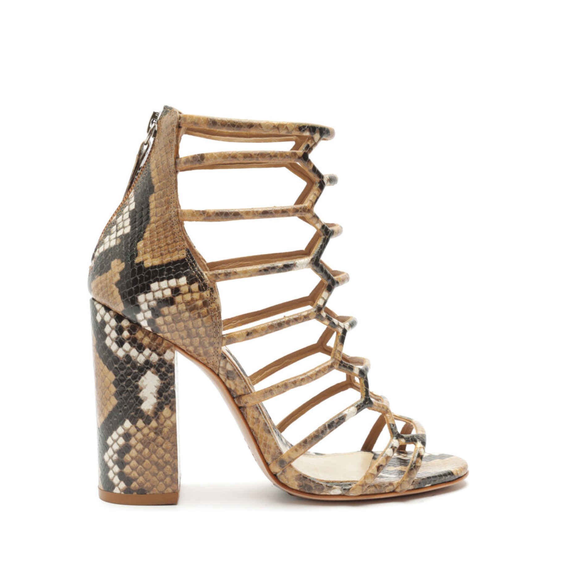 Julianna Block Snake-Embossed Leather Sandal Sandals OLD 5 Nude Caramel Snake-Embossed Leather - Schutz Shoes