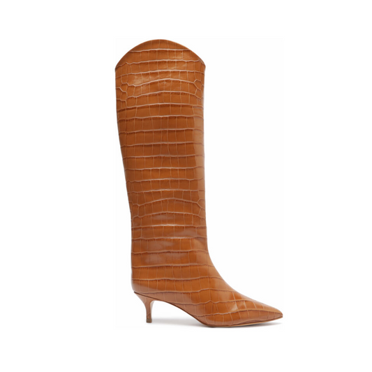 Maryana Lo Crocodile-Embossed Leather Boot FALL 23 5 Honey Peach Crocodile-Embossed Leather - Schutz Shoes