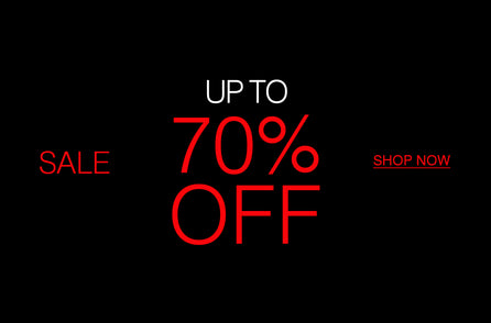 Sale banner featuring up to 70% off selected styles.