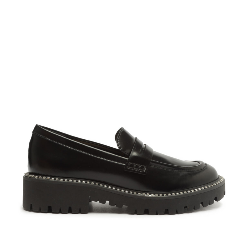 Christie Tractor Leather Flat Flats Resort 23 5 Black Leather - Schutz Shoes