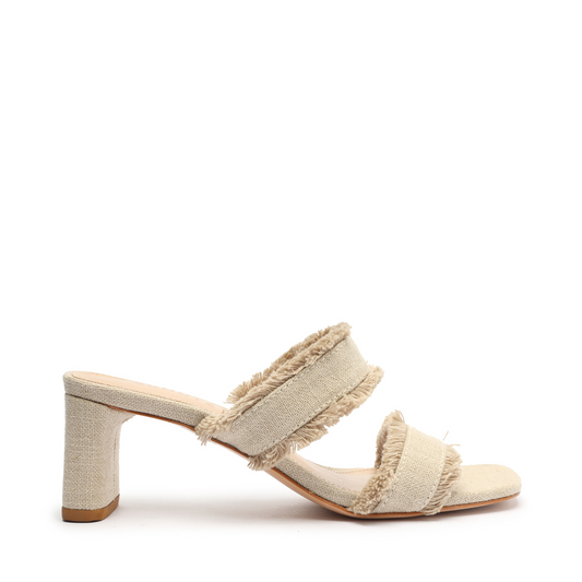 Amely Mid Block Linen Sandal SPRING 24 5 Oyster Fabric - Schutz Shoes