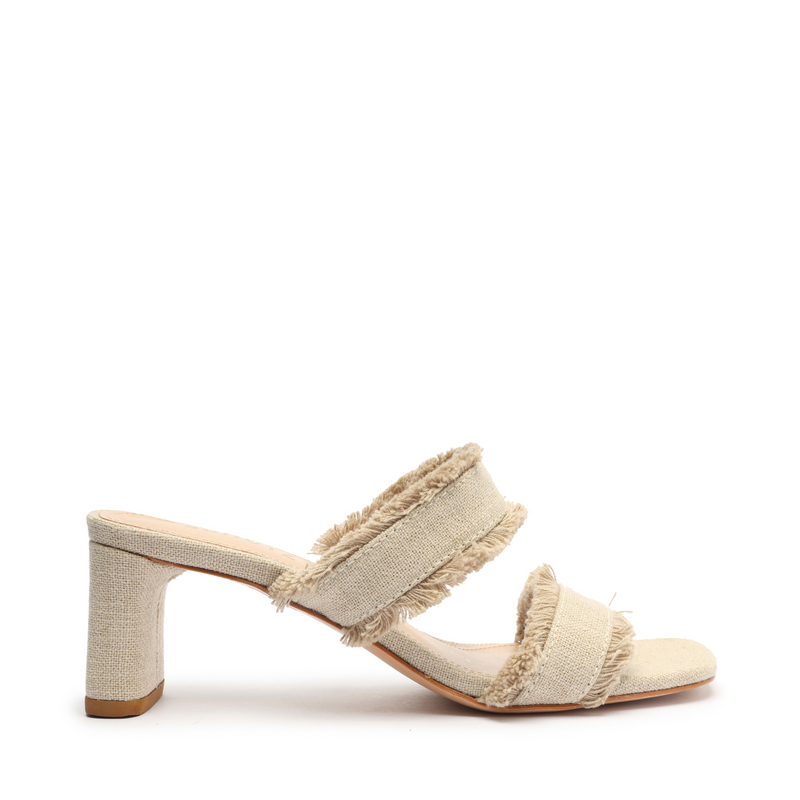Amely Mid Block Linen Sandal Sandals SPRING 24 5 Oyster Fabric - Schutz Shoes