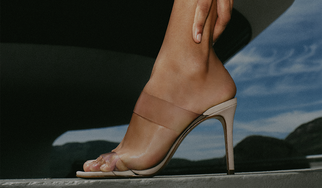 vinyl stiletto nude sandal