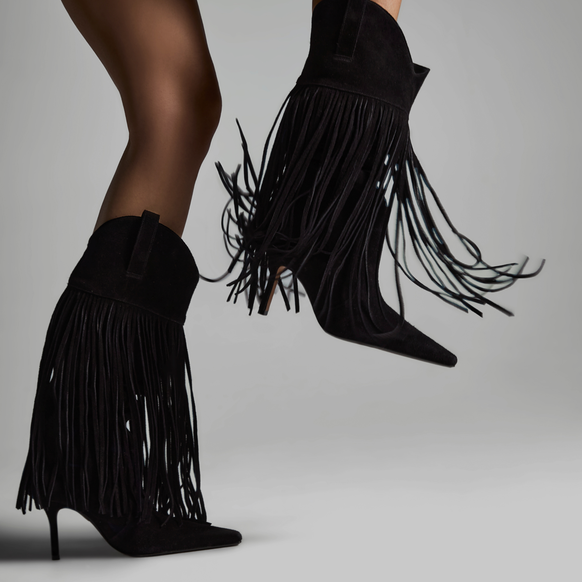 Schutz Raffaela Up Fringes Stiletto Suede Boot