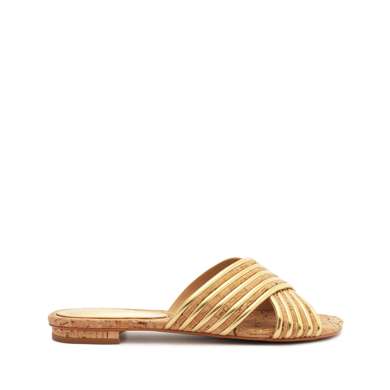 Latifah Cork Sandal Flats Spring 24 5 Gold Cork - Schutz Shoes