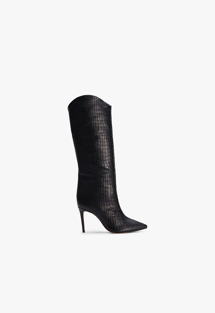 Maryana Boot Boots ESSENTIAL 5 Black Crocodile Embossed Leather - Schutz Shoes