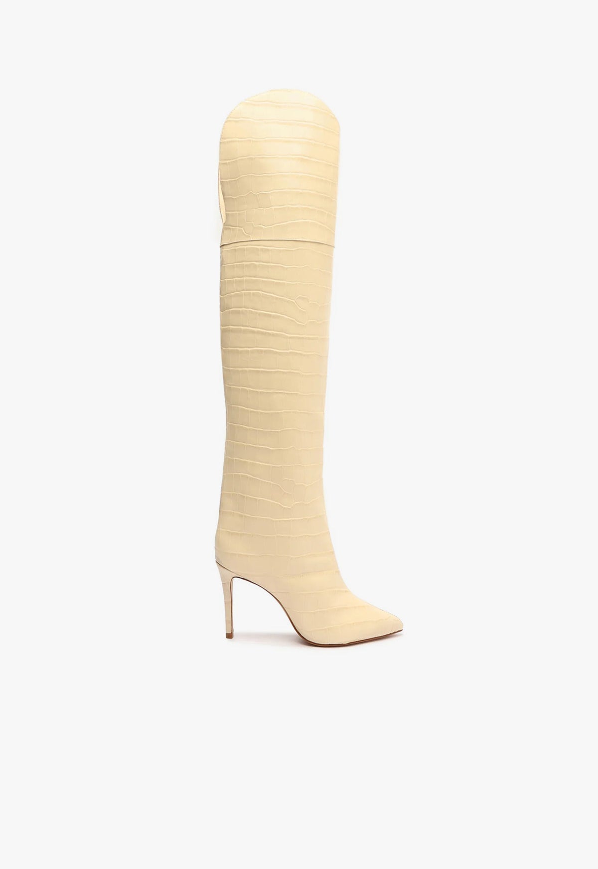 Maryana Over the Knee Leather Boot OLD 5 Eggshell Crocodile-Embossed Leather - Schutz Shoes