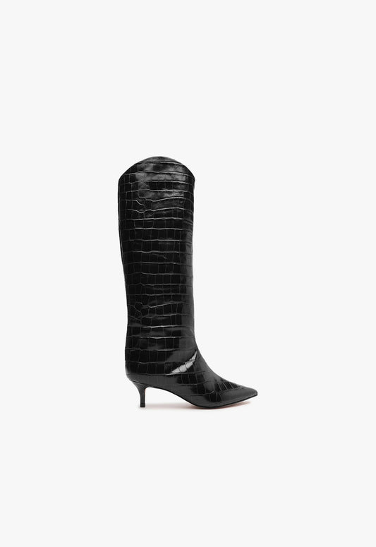 Maryana Lo Crocodile-Embossed Leather Boot Boots CO 5 Black Crocodile-Embossed Leather - Schutz Shoes