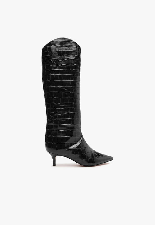 Maryana Lo Crocodile-Embossed Leather Boot Boots CO 5 Black Crocodile-Embossed Leather - Schutz Shoes