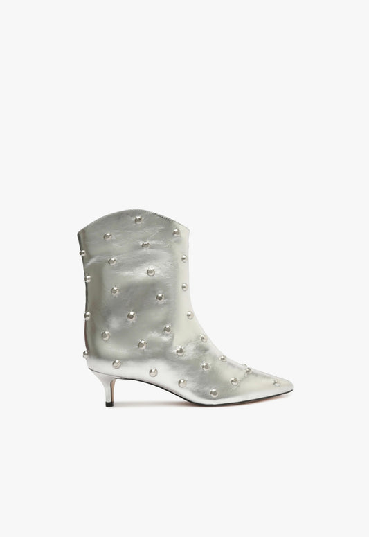 Maryann Metallic Leather Bootie Booties FALL 23 5 Silver Metallic Leather - Schutz Shoes