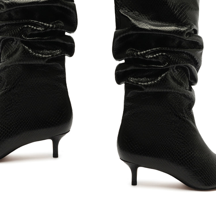 Belle Black Suede Heeled Slouch High Leg Boot